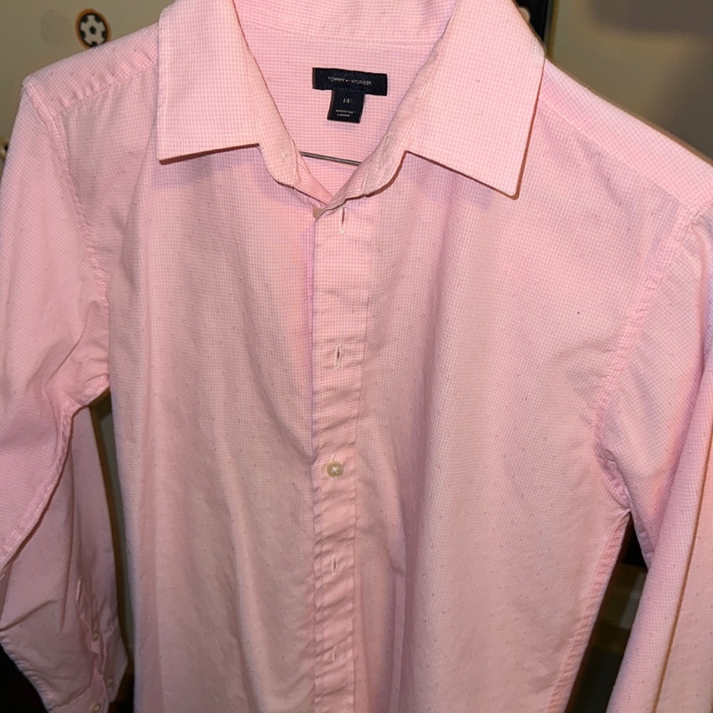 Tommy Hilfiger pink button down polo shirt